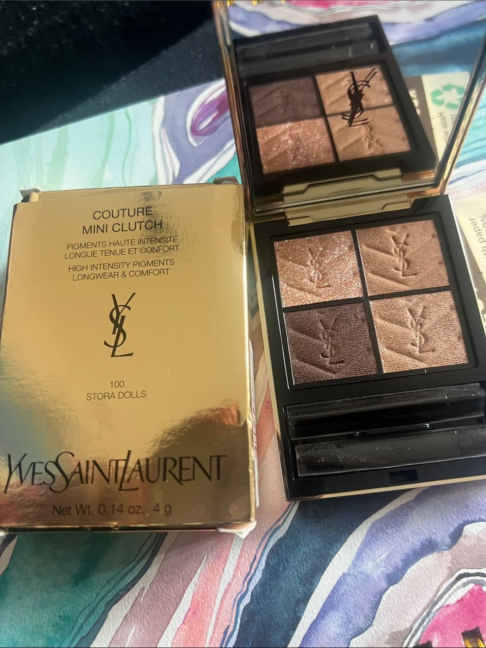 Yves Saint Laurent Black Leather Mini Clutch with Gold YSL Logo eye shadow